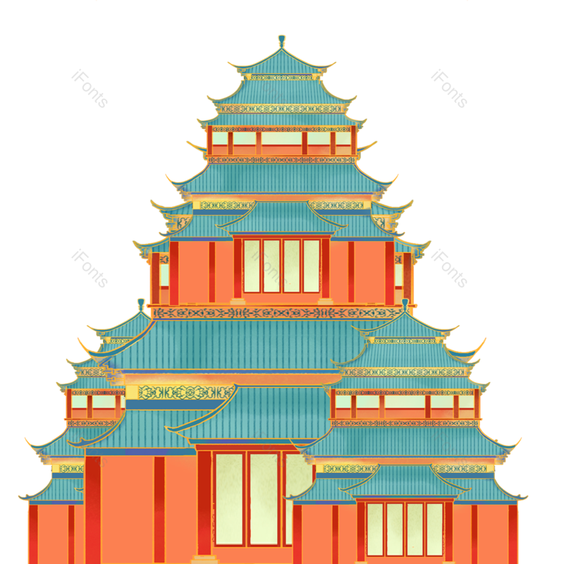 插画建筑图片,古代建筑元素,建筑素材PNG,古建筑免抠素材